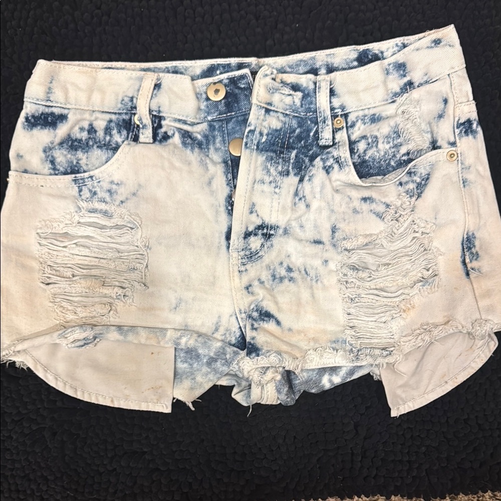Forever 21 Blue and White Distressed Jean Shorts